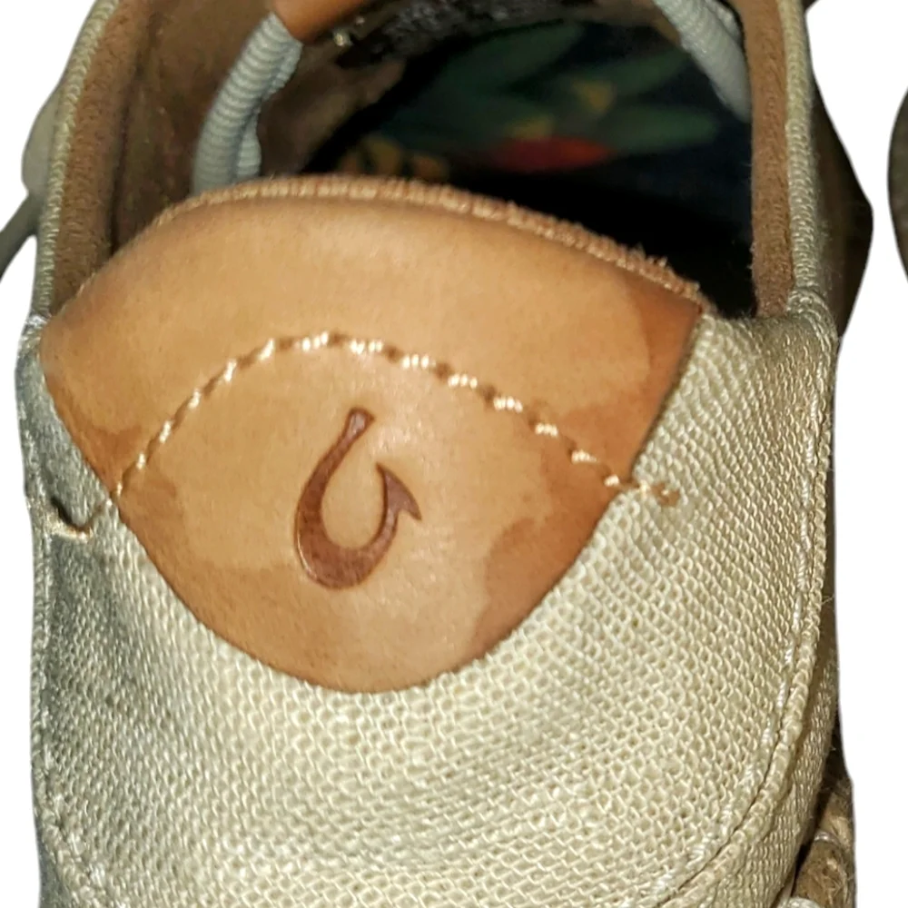 OLUKAI Kaula Pa'a Li Cream Linen LaceUp Boho Minimalist‎ Espadrille Flats Size 7